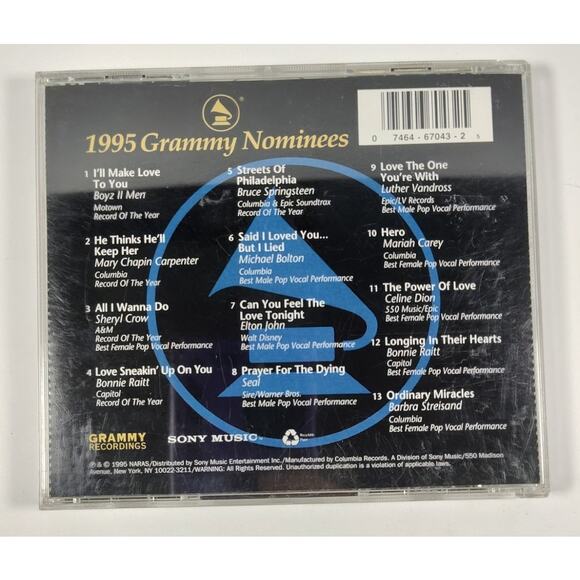 1995 Grammy Nominees CD Crow, Raitt, Springsteen, Bolton, Seal, Vandross, Carey - Picture 2 of 4